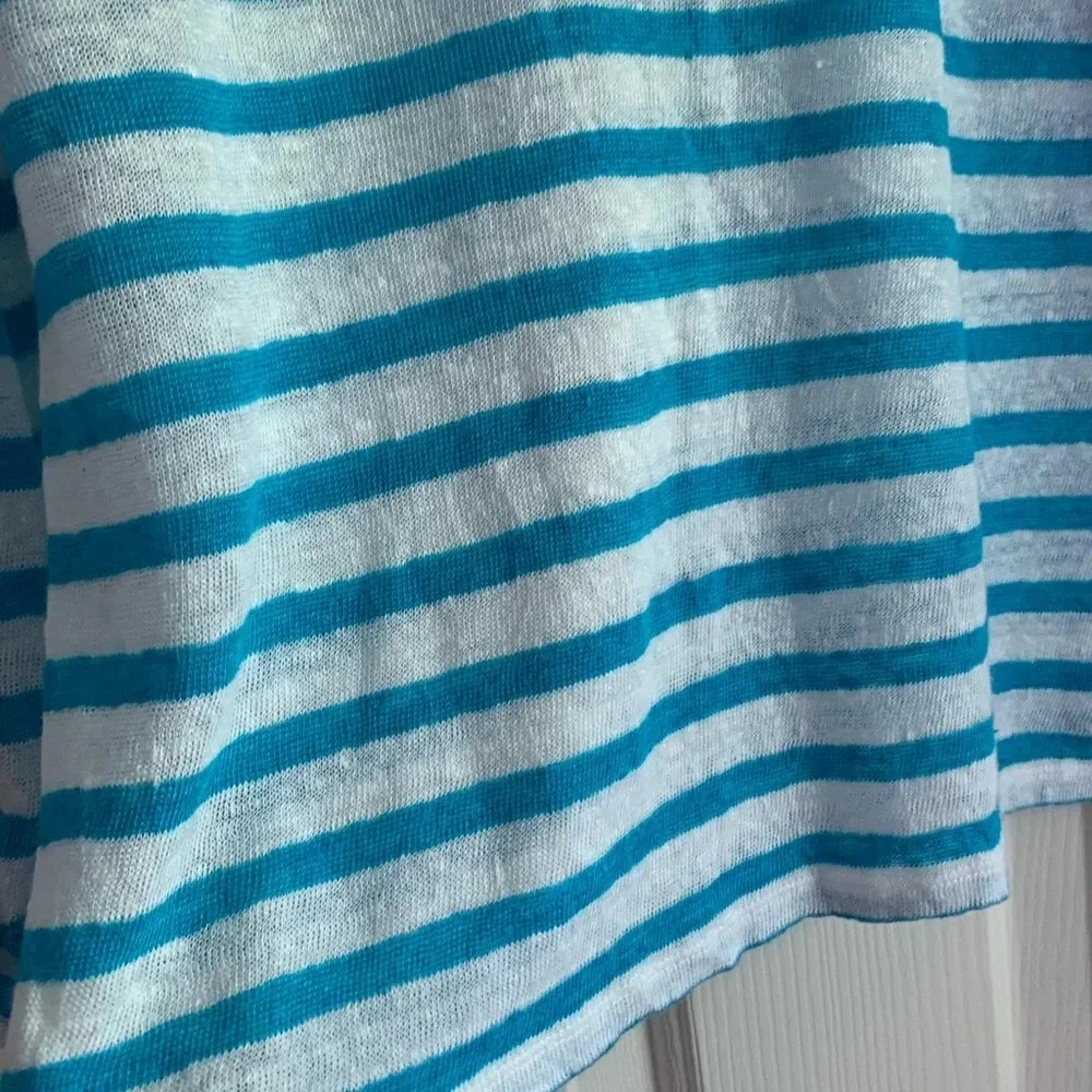 Lauren Ralph Lauren Top Linen Large White Blue Striped Dolman Sleeve Euro Summer - Picture 7 of 12